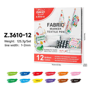 XIBEEF Permanent Fabric Markers Textile Pen,12/24 Colors Pack 12 Color