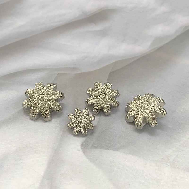 Gold Metal Leaf shank buttons, snowflake-style set of four