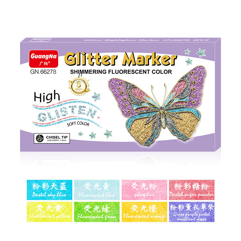 Guangna 6627B Glitter Highlighter Markers 8 Pack