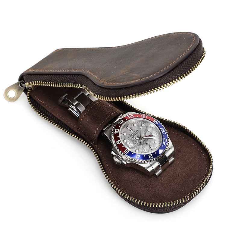 Crazy Horse Cow Genuine Leather Series Watch Storage Pouch Bag Case