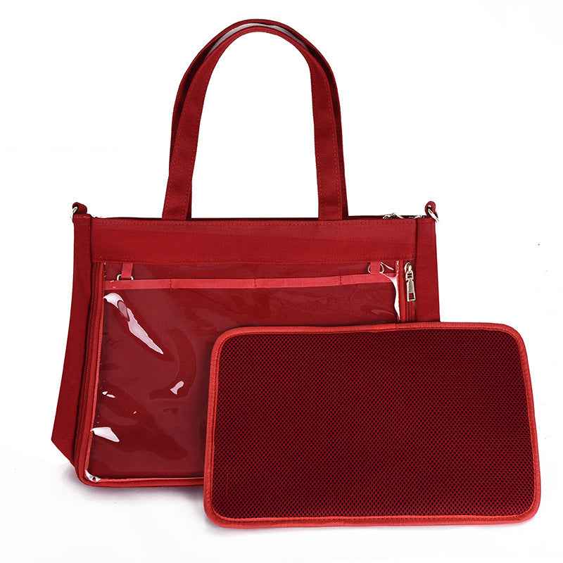Canvas Ita Bag PVC Window Tote Red