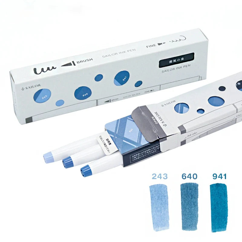 Sailor Ink Pen Kobo Brush and Fine Dual-Tip Marker 3 Color Set A