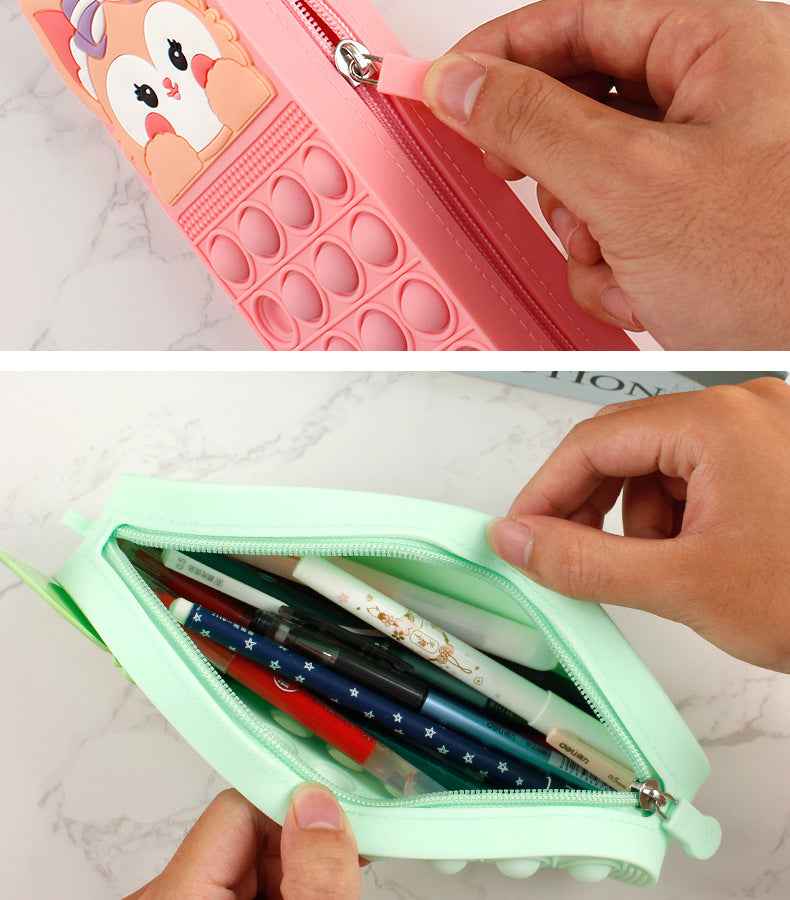 Silicone Cute Fox Pencil Case – Stress Relief Squeeze Toy Pen Bag