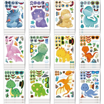 24 Sheets Make a Face Dinosaur Stickers