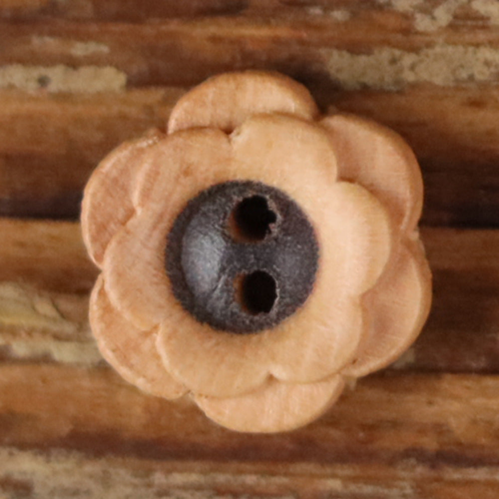 Natural flower wood button with two holes (2-hole) for sewing
