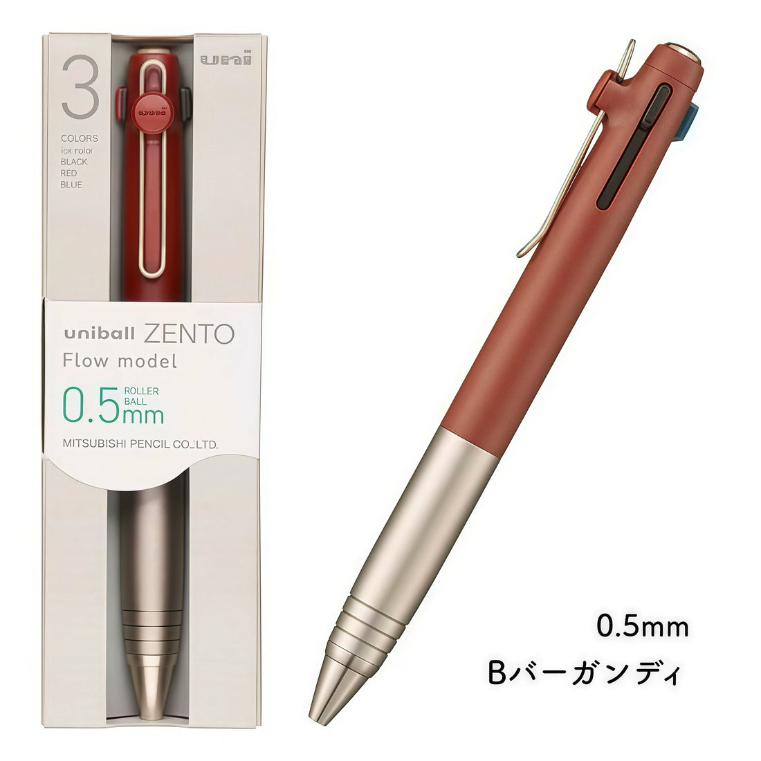 Uni-ball ZENTO Flow Model 3-Color Gel Pen | Black, Red & Blue Ink | 0.38 / 0.5mm Beige 0.5mm