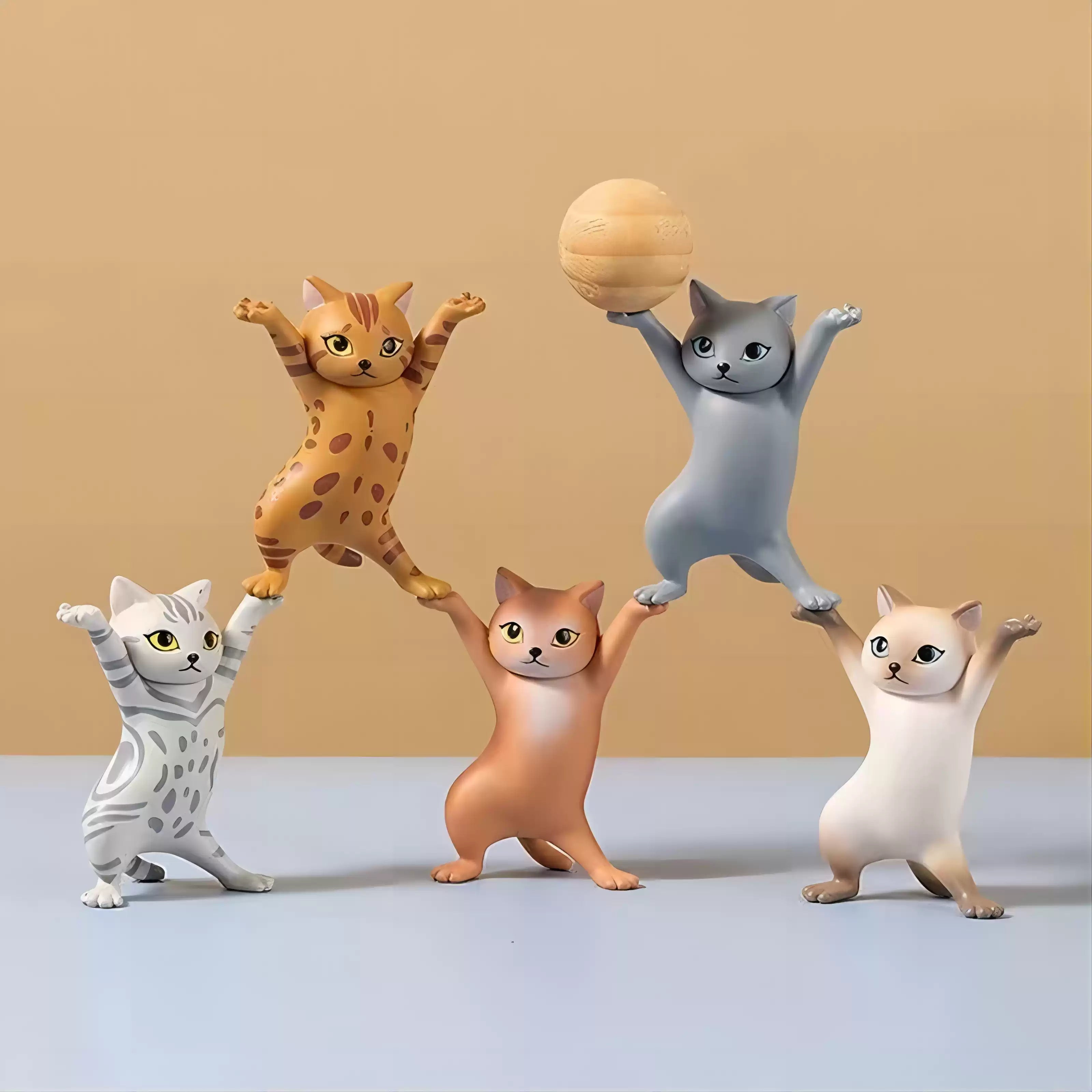 Playful Cat Figurine Pen Holder Set 5-Piece
