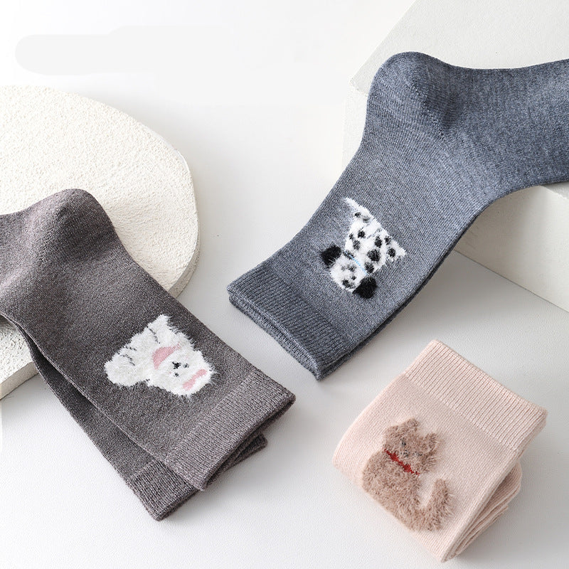Cute Dog Cartoon Crew Socks for Women – 3-Pair Set
