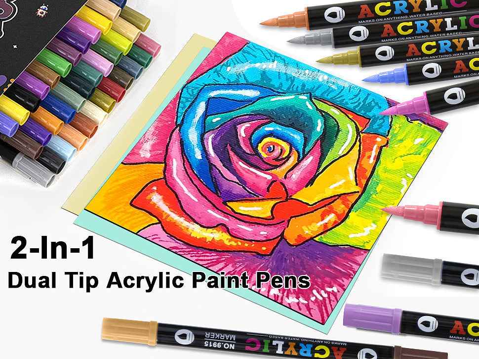 12/24/36 Colors Acrylic Paint Pens,Dual Brush Tip & Two Colors