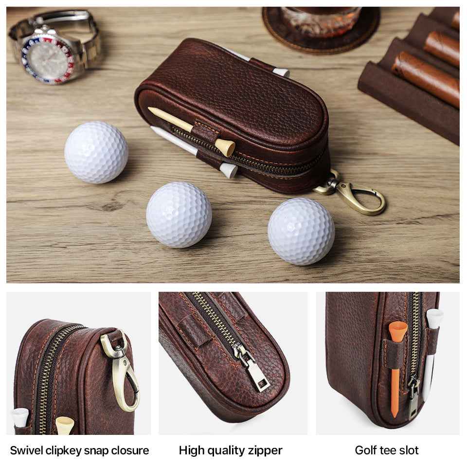 Contacts Family Golf Ball Holder – Leather Ball Protectors Pouch