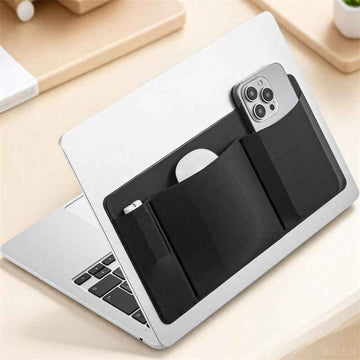 3-Pocket Organizer, Mouse Holder for Laptop Stick on Black