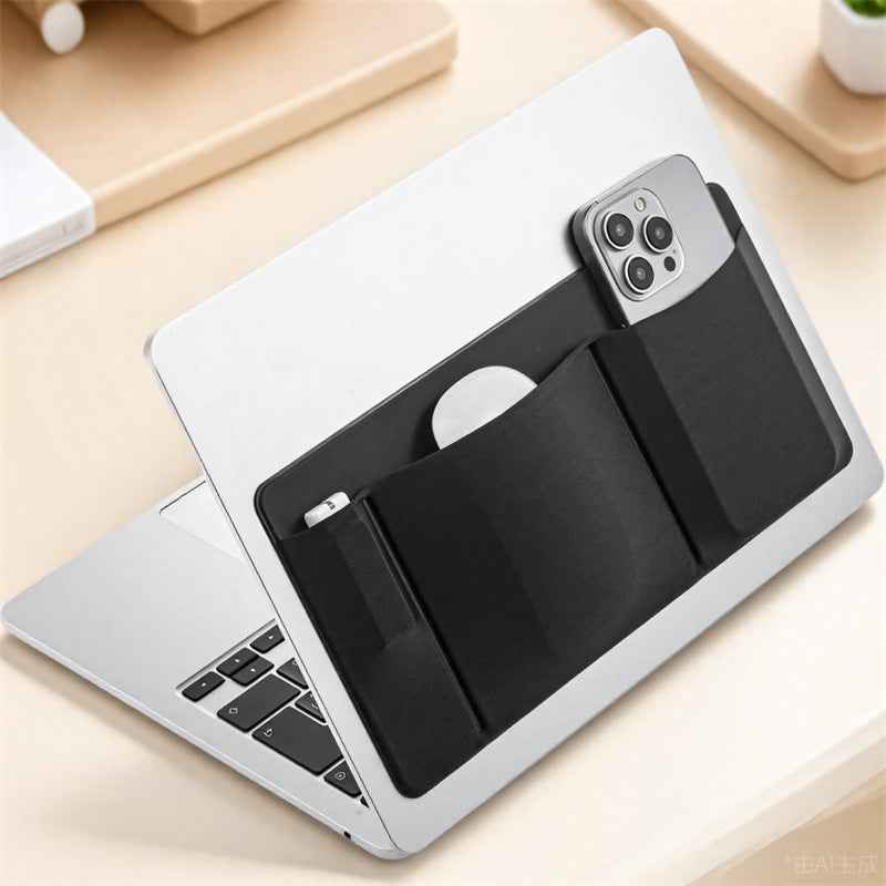 3-Pocket Organizer, Mouse Holder for Laptop Stick on Black