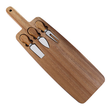 Acacia Wood Cheese Board Set | 3-Piece Knife & Fork Kit