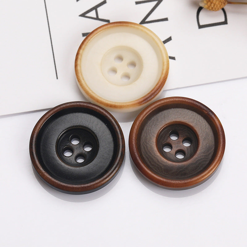 Two-tone 4-hole sewing buttons, dark centers with brown outer rims (assorted set)