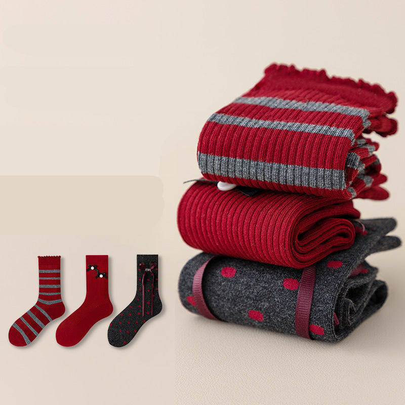 Women's Cotton Crew Socks 3-Pair Set – Maillard Red Tones