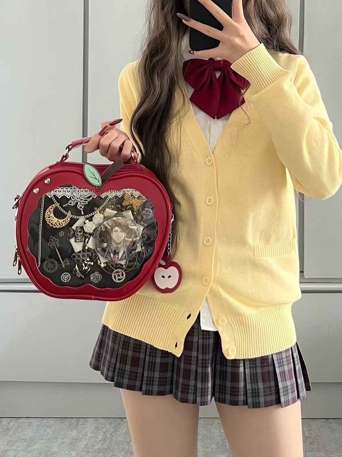 Apple-Shaped Ita Bag - Crossbody and Backpack for Pins and Badges