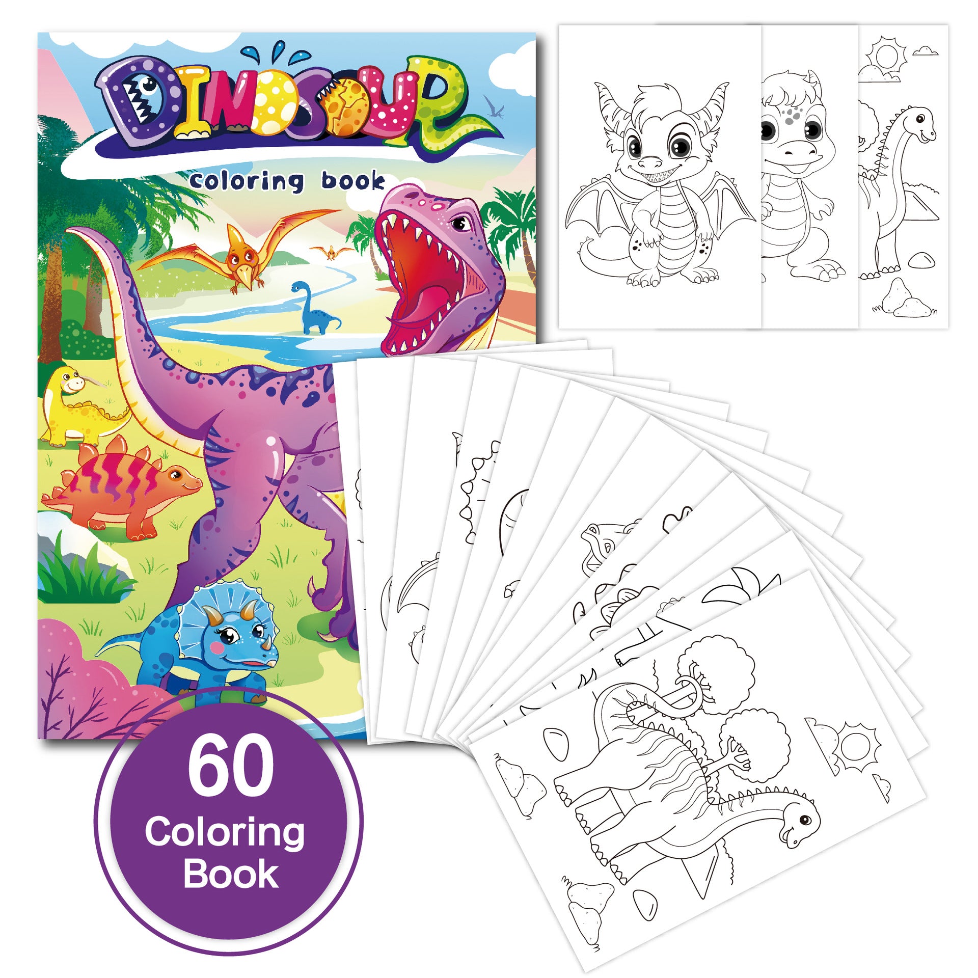 Kids Colouring Books 3-Pack – Unicorn, Mermaid & Dinosaur | 60 Pages