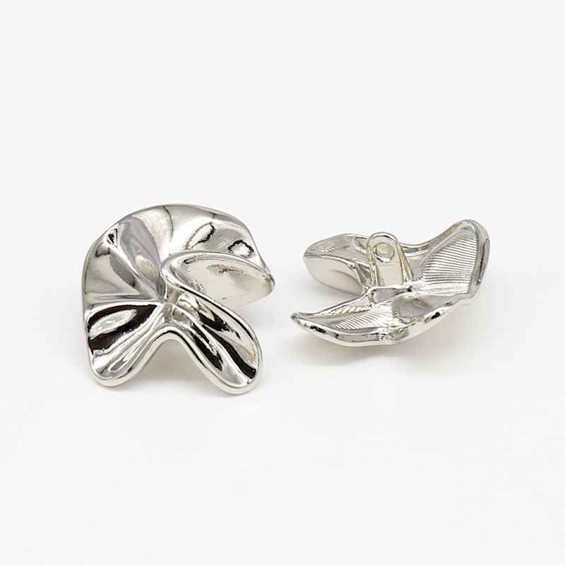 Light silver geometric floral metal shank buttons with glossy petal motif