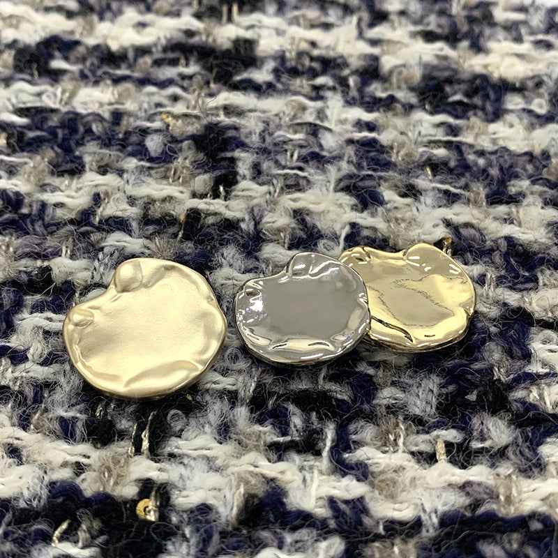 Irregular metal hand-sewn buttons: gold & silver, slim 18/21/23mm, 48-pack