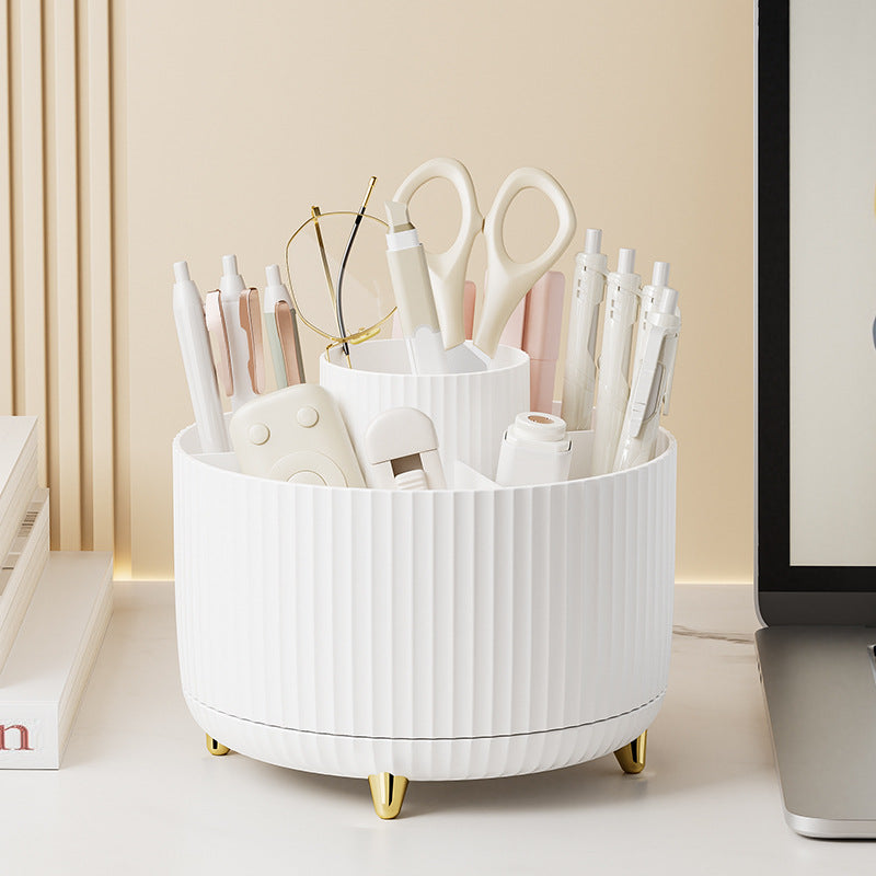 360 Degree Rotating Desk Organizer 5 Slots Pen Pencil Holder White