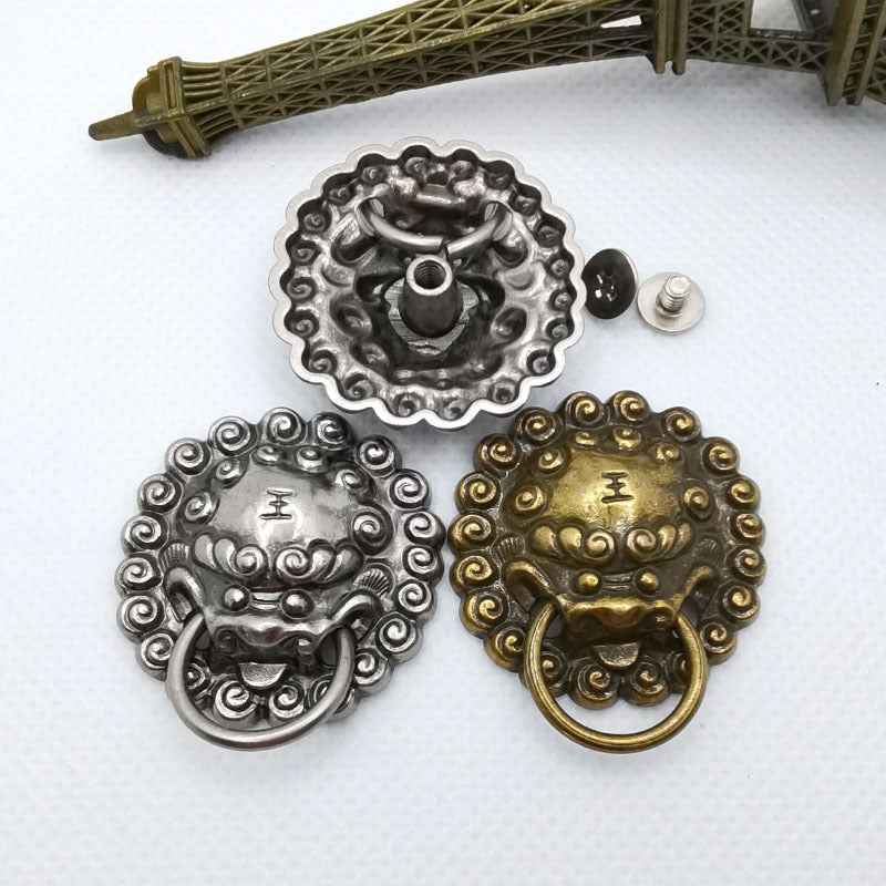 Schraubniet-Drachenkopf, antik silber, runde Kappe mit Ringbügel