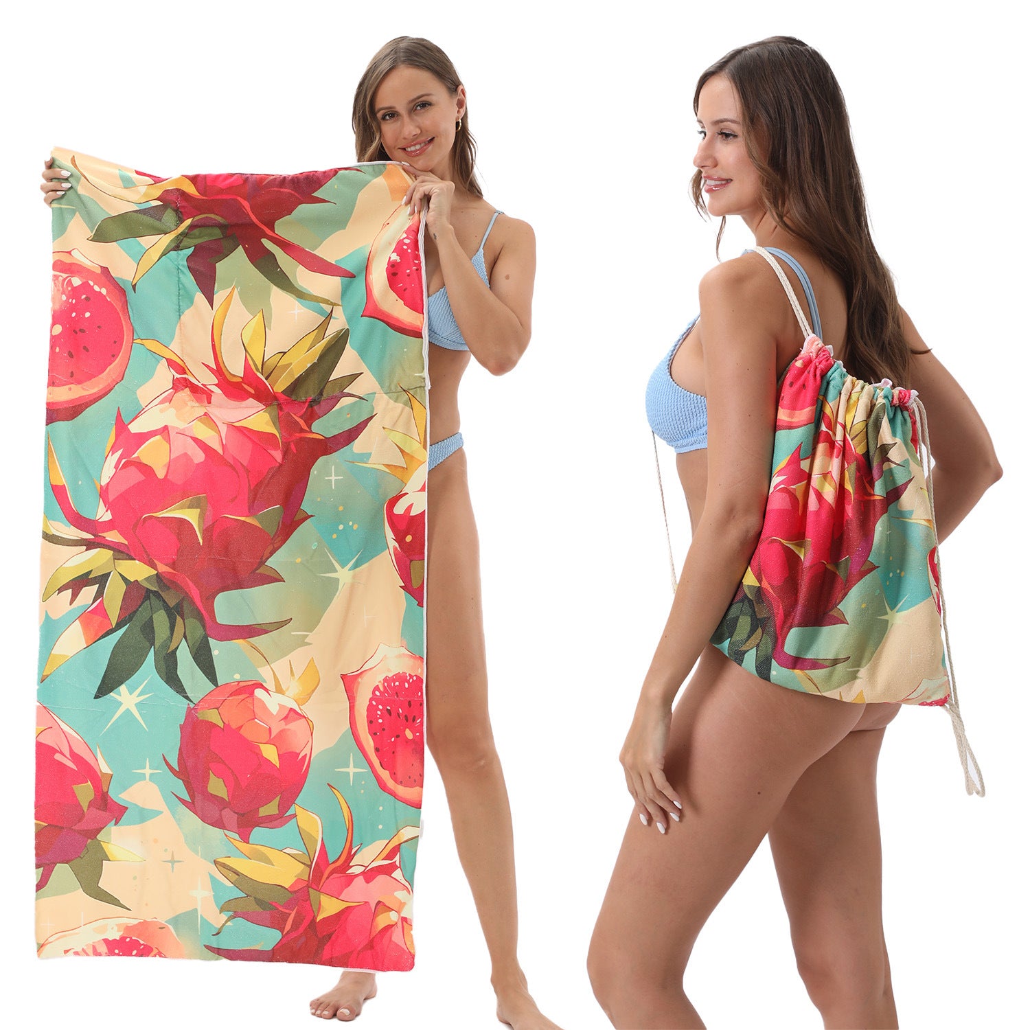 2-in-1 Foldable Printed Beach Towel Built-In Storage Bag