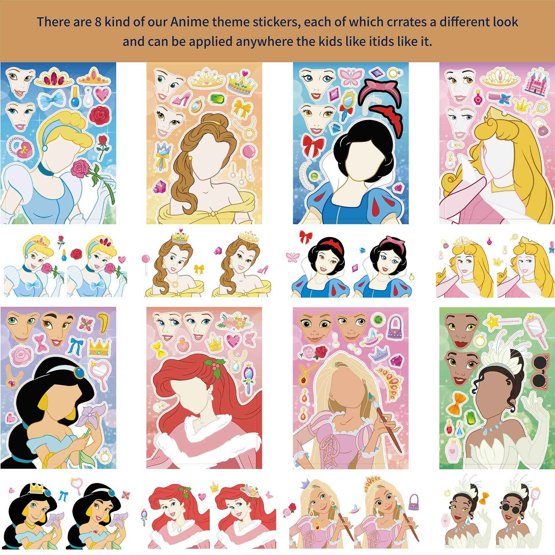 32Pcs Cartoon Princess Make a Face Stickers for Kids Girls