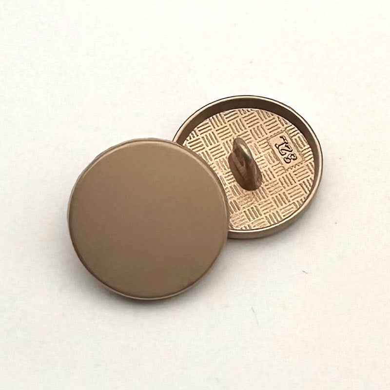 Sand gold round flat metal shank button with raised loop back