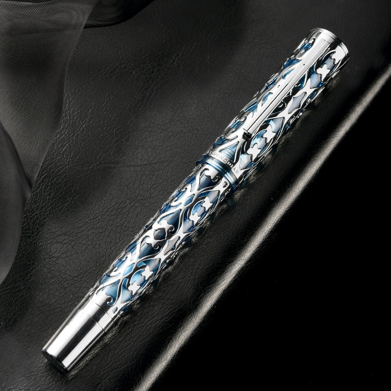 Hongdian D1 Piston Fountain Pen Hollow Skeleton Resin Pen Silver