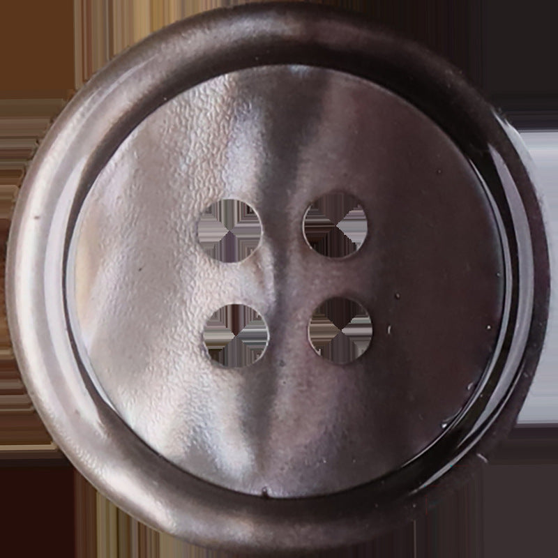 Dark brown gradient round 4-hole shell-style button with four stitched button holes