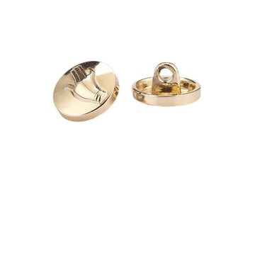Light gold metal shank button, round front with engraved hand, 12mm