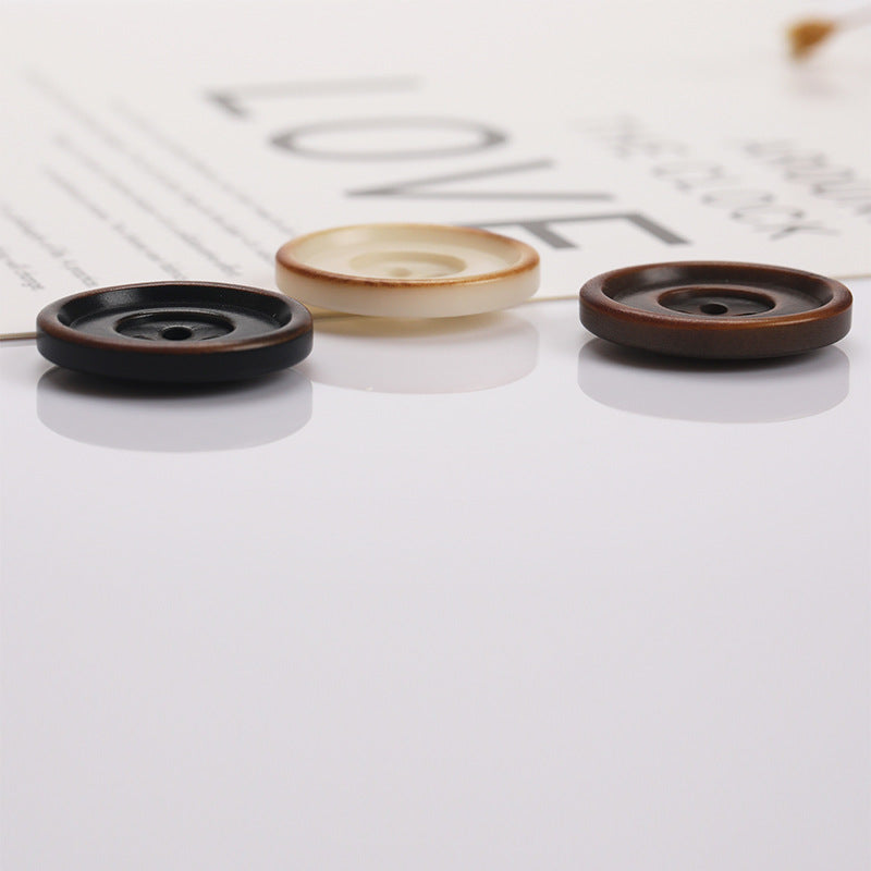 Two-tone 4-hole sewing buttons, dark centers with brown outer rims (assorted set)