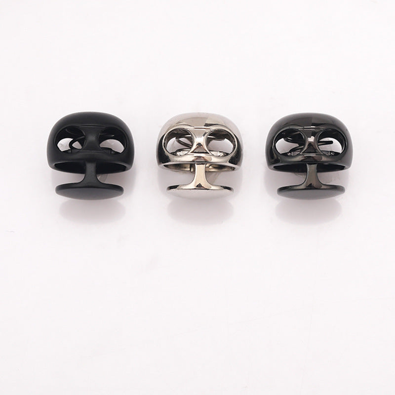 Ball-shaped metal spring toggle stoppers: black, silver and gunmetal, 3 shown