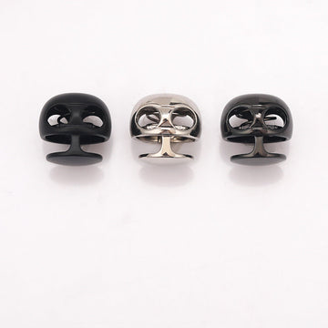 Ball-shaped metal spring toggle stoppers: black, silver and gunmetal, 3 shown