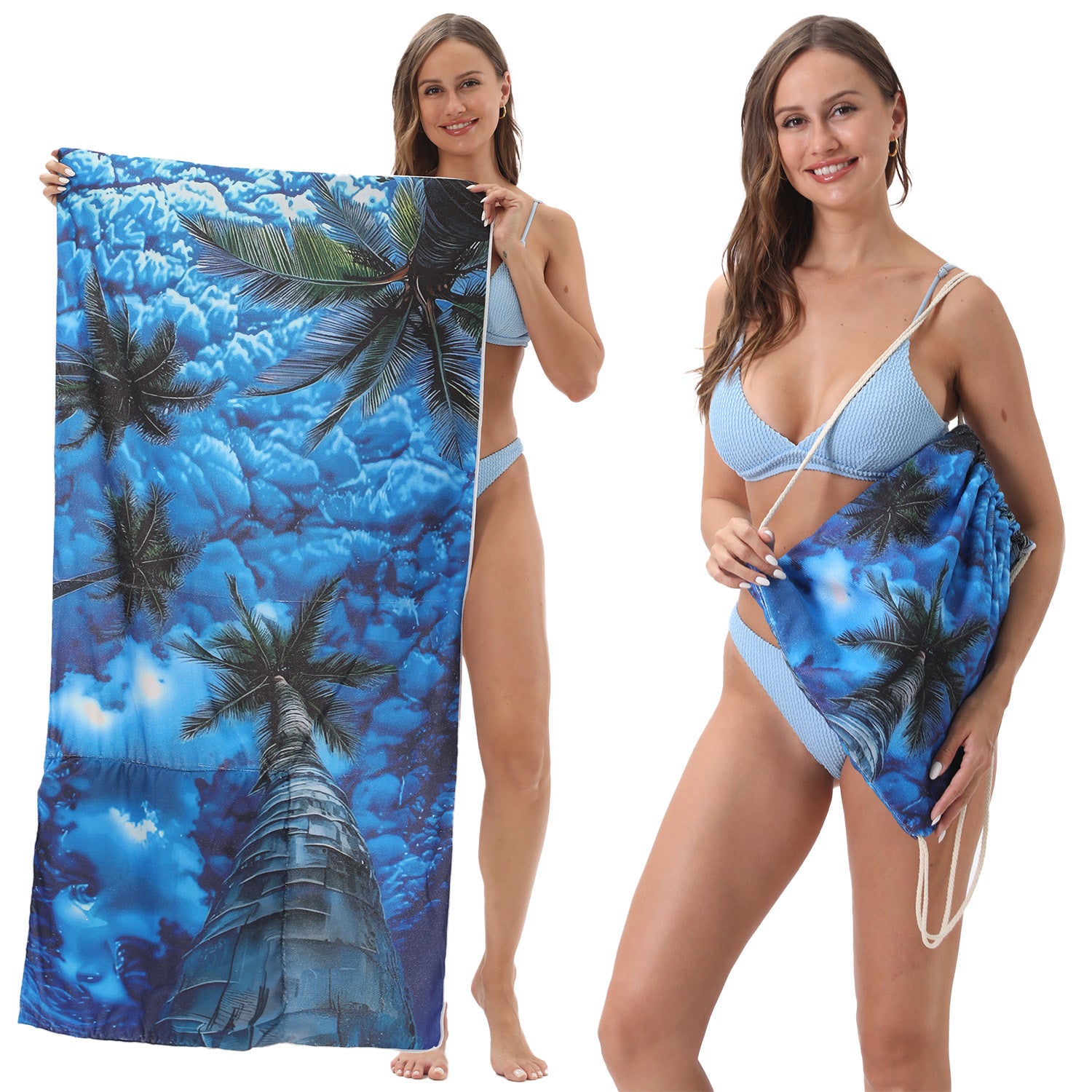 2-in-1 Foldable Printed Beach Towel Built-In Storage Bag