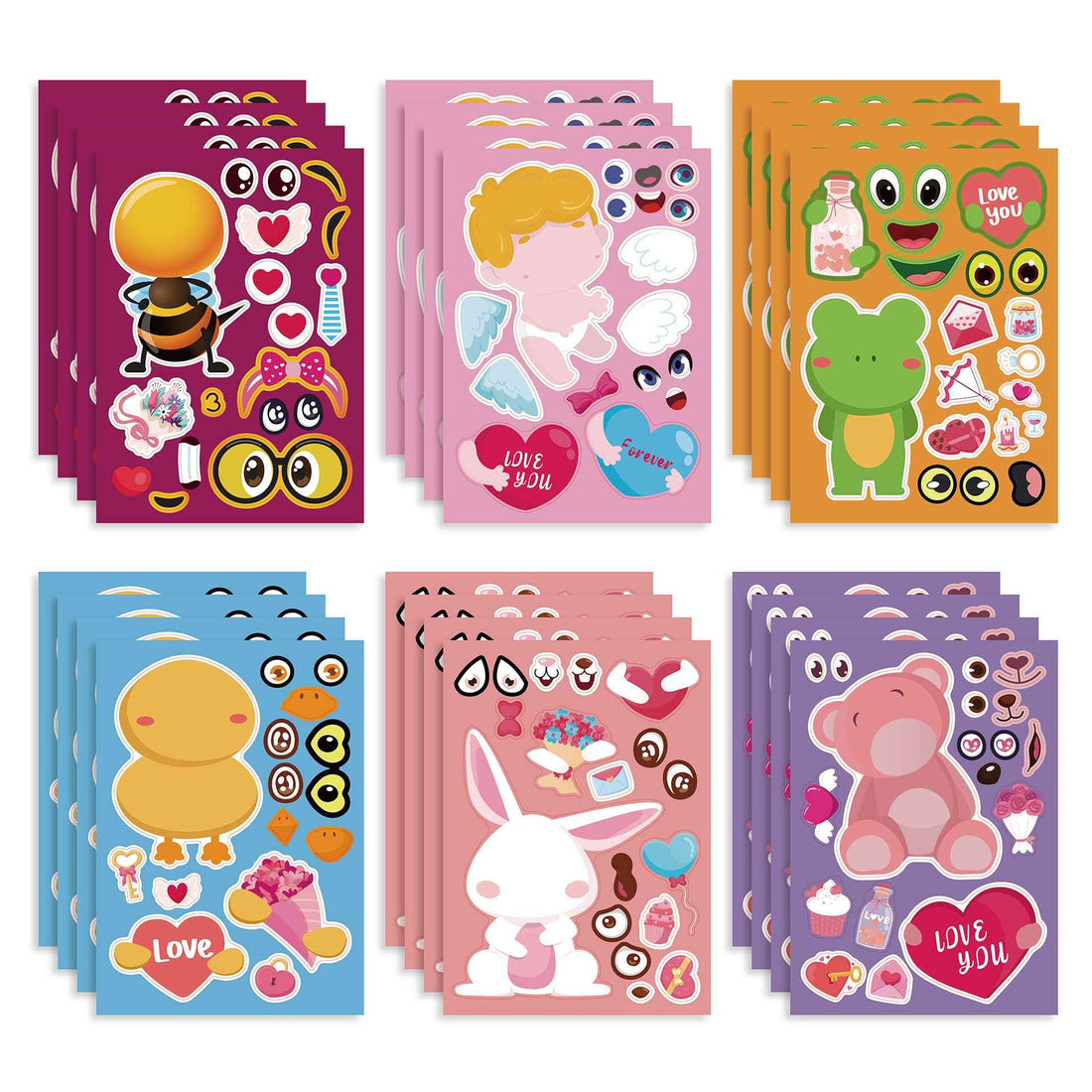 24 Sheets Valentine's Day Love You Animal Stickers for Kids