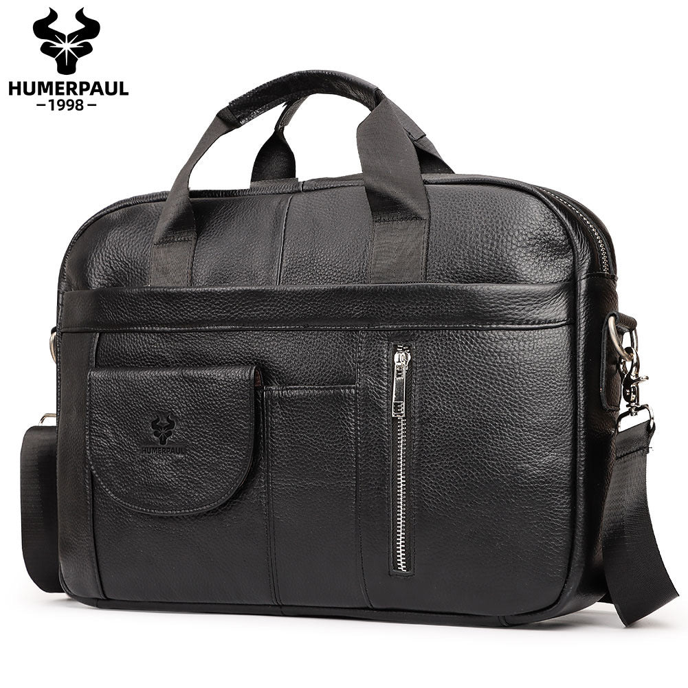 Men's Genuine Leather Briefcase,Top Grain Cowhide Laptop Bag Coffee