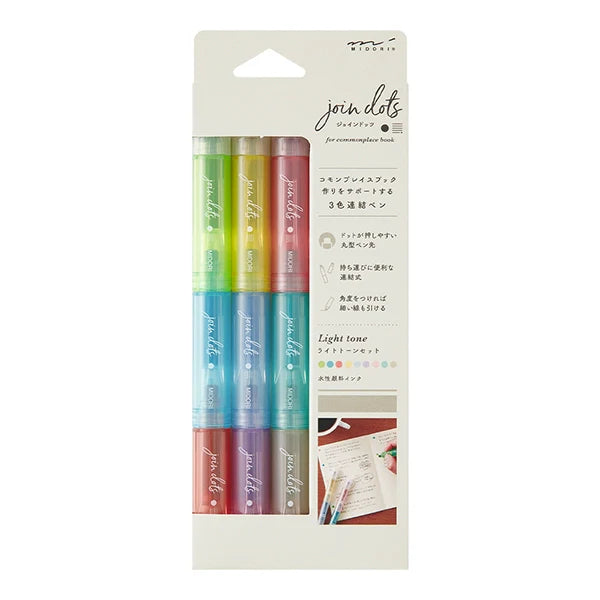 Midori DESIGNPHIL Join Dots Marker Pen 3in1 Light Tone Set