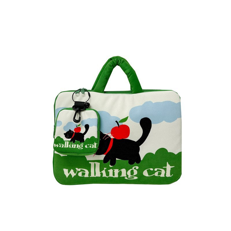 Green Walking Cat Laptop Sleeve 11-14 inch 2-Piece Set Large: 36×27×3cm
