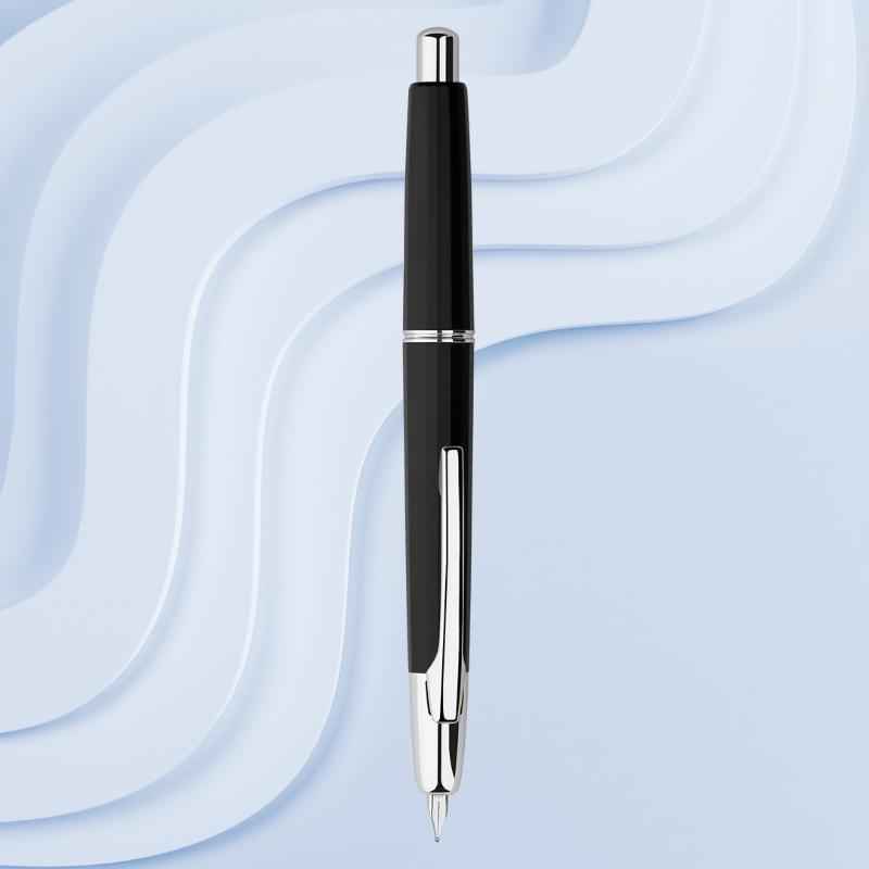 Majohn A2 Press Retractable Fountain Pen Extra Fine Nib with Box Black--Silver Clip