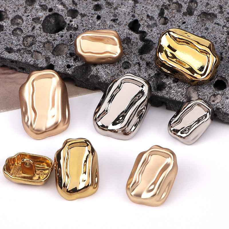 Irregular metal shank buttons, 3 colors: gold, rose gold, silver (front views)