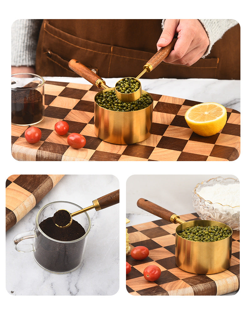 Walnut & Rose Gold Stainless Steel Measuring Cups & Spoons – 8-Piece