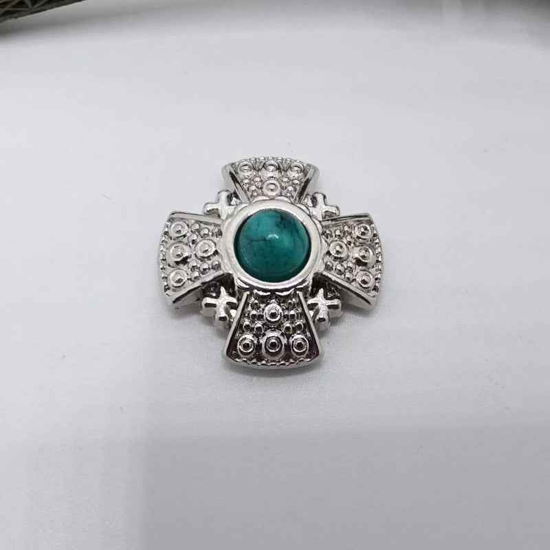 20MM Punk belt cross rivet stud, zinc alloy, teal-blue round center