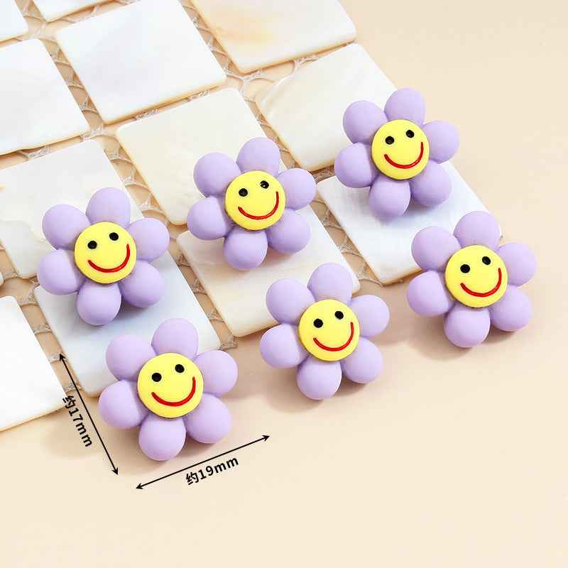 Purple smiley flower plastic buttons with metal shanks, about 19mm size