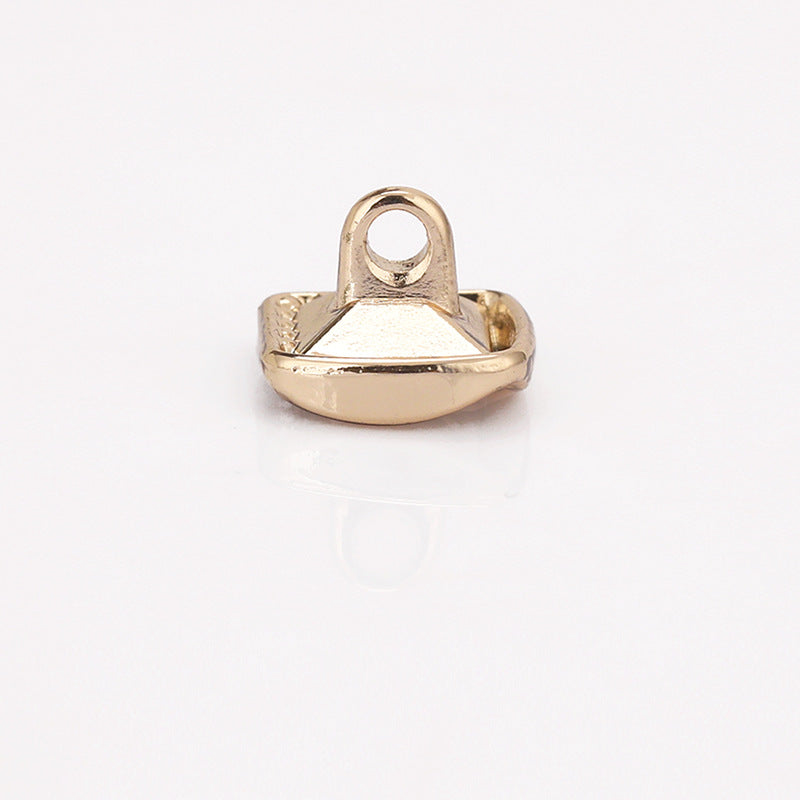 Gold square rhinestone shank button underside, loop shank for sewing