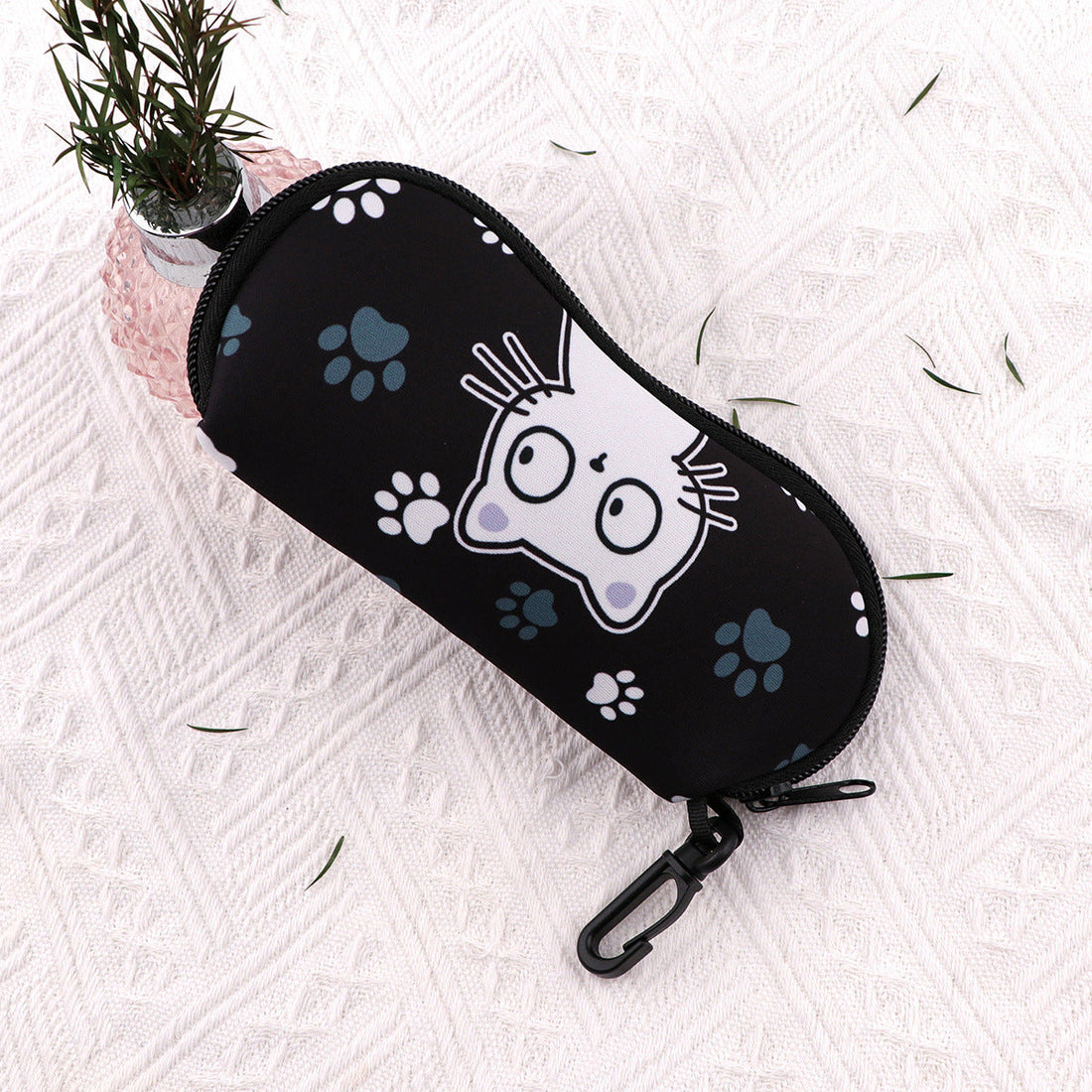 Paw Print & Cat Face Glasses Case Eyewear Pouch with Keychain 2 Pack