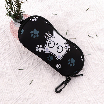Paw Print & Cat Face Glasses Case Eyewear Pouch with Keychain 2 Pack