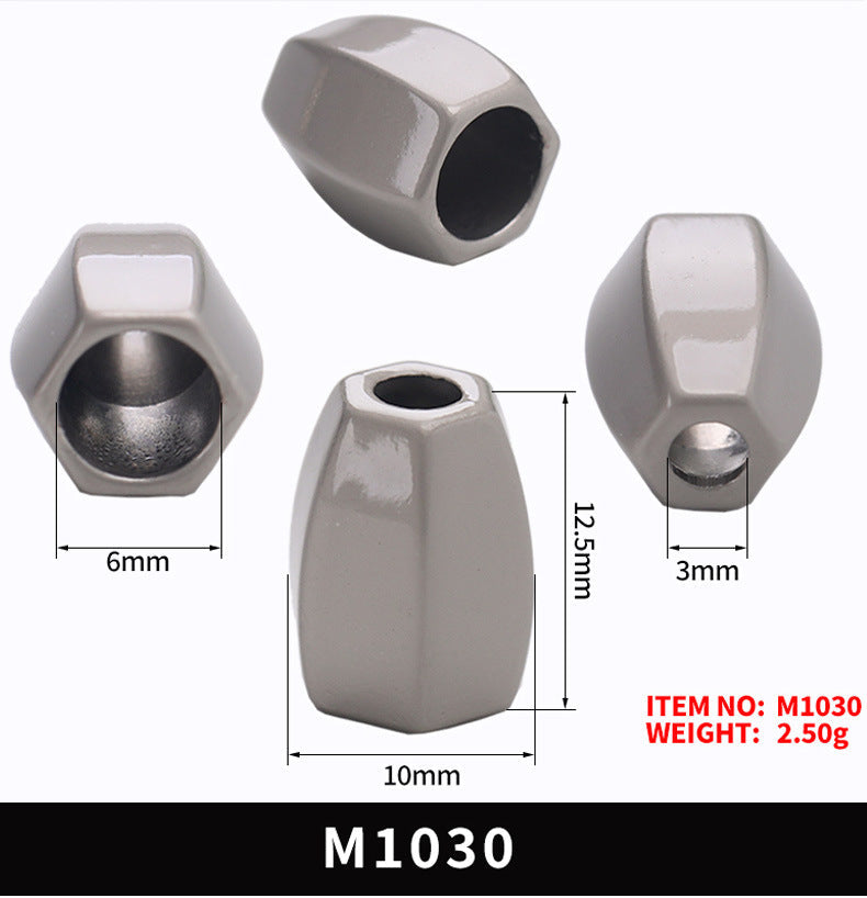 Diamond metal cord lock stopper size 12.5x10mm; cord hole 6mm, inner stop 3mm