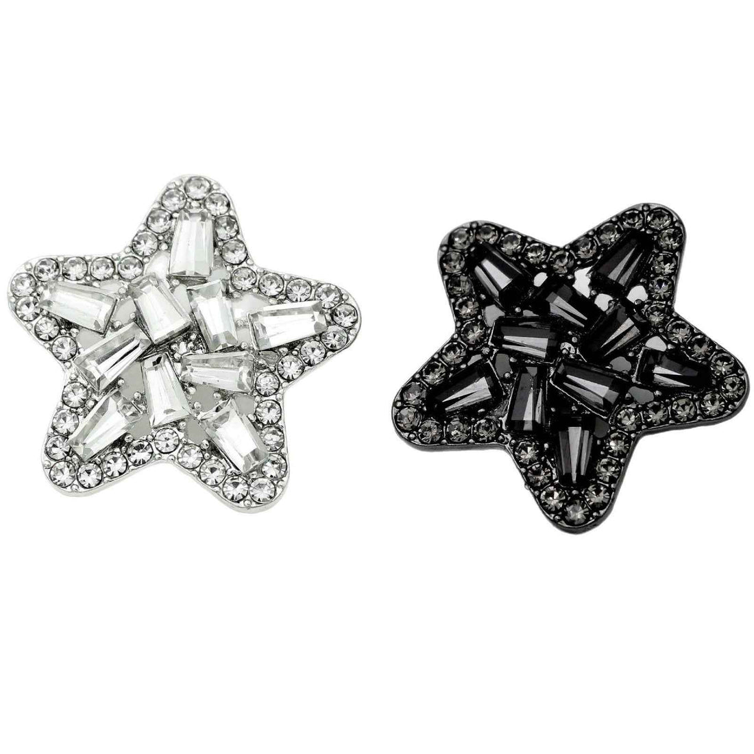 Rhinestone star shank buttons: silver clear stones and black stones, star shape
