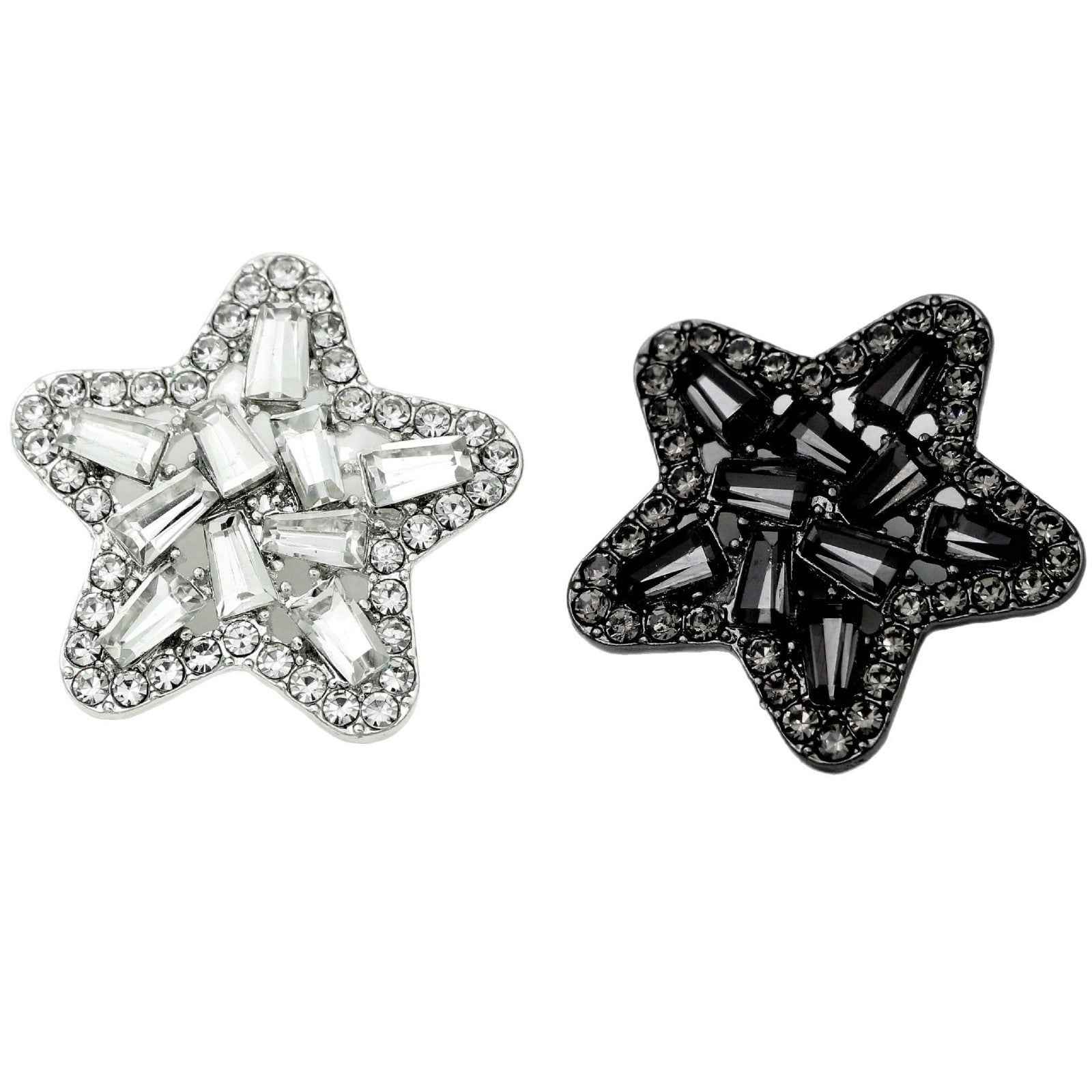 Rhinestone star shank buttons: silver clear stones and black stones, star shape